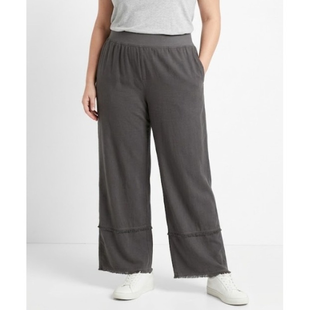 Soft Surroundings Pants 2X Gray Tencel Blend Fringe Hem Pull On Comfy Boho